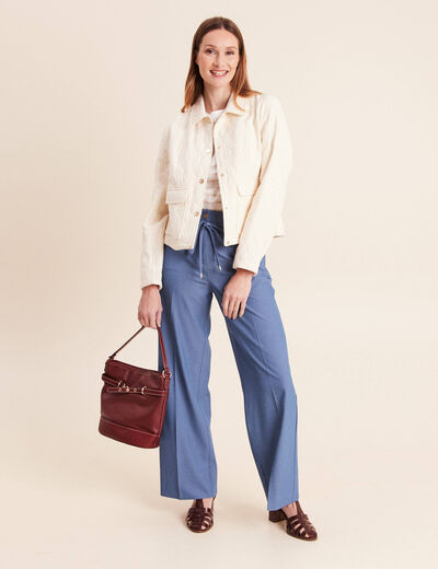 Pantalon coupe large taille haute fluide denim double stone femme