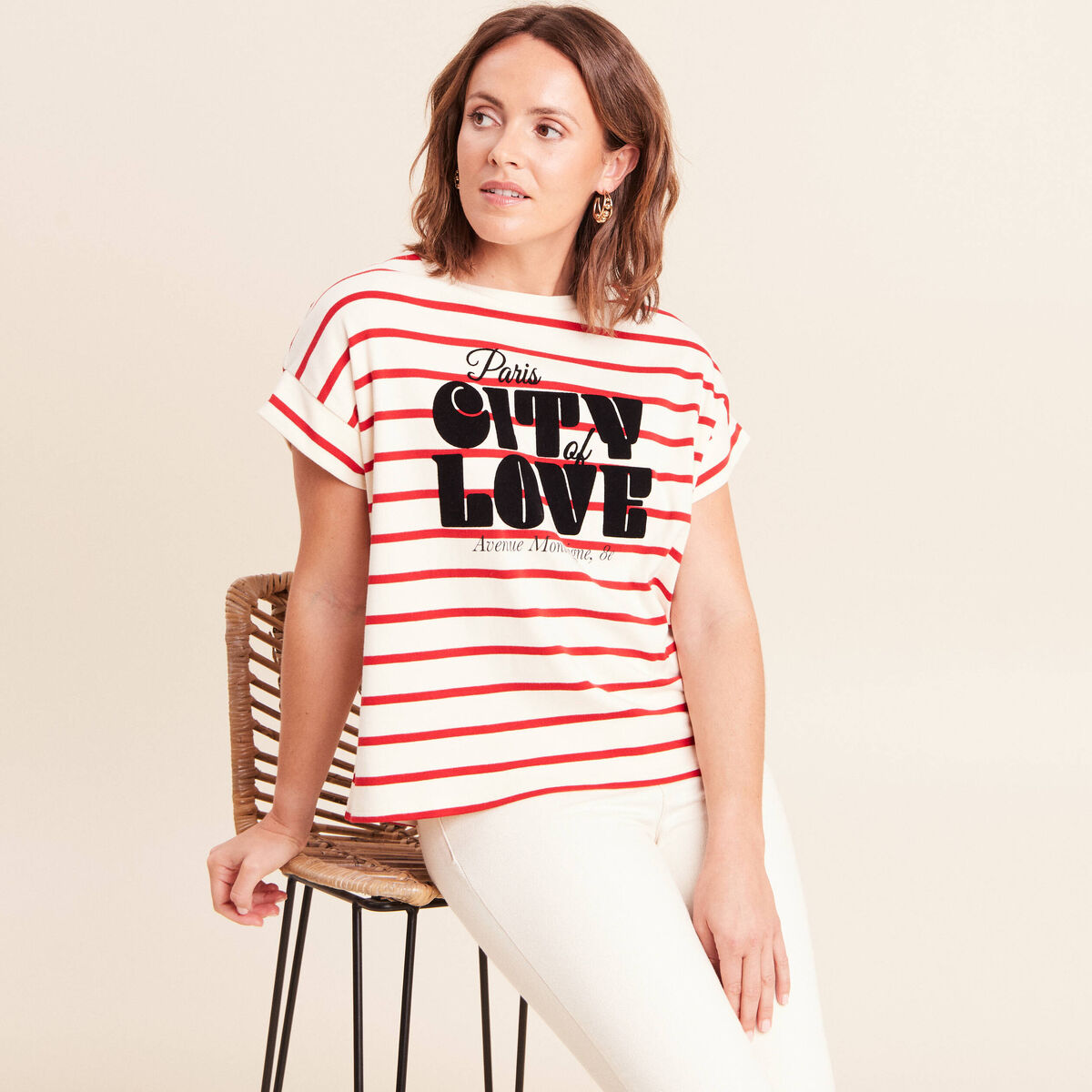T-shirt droit col rond manches courtes rouge femme