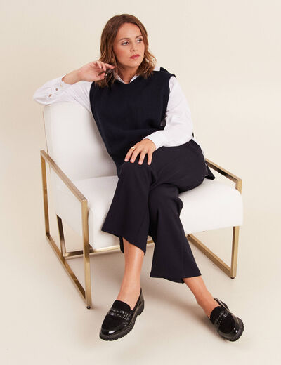 Pantalon coupe large &agrave; pinces bleu fonc&eacute; femme