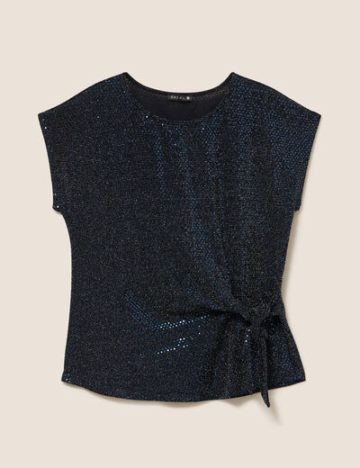 T-shirt cintr&eacute; &agrave; sequins col rond bleu marine femme