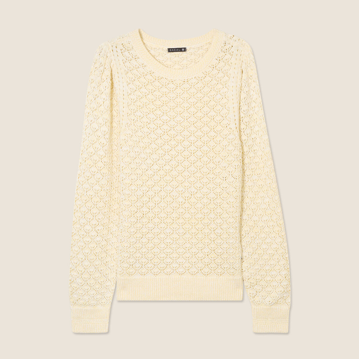 Pull manches longues ajouré jaune clair femme