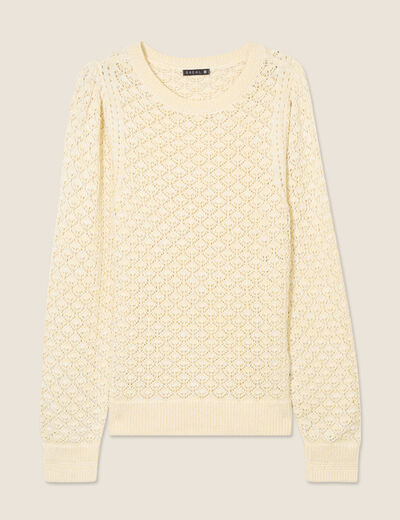 Pull manches longues ajouré jaune clair femme