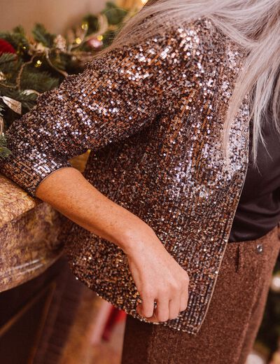 Veste col châle avec sequins couleur cuivre femme