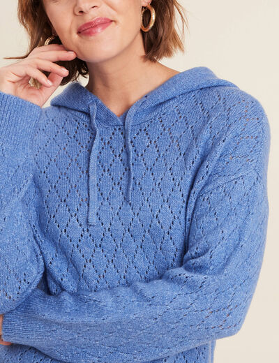 Pull à capuche bleu violet femme