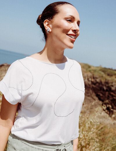T-shirt manches courtes clous blanc femme