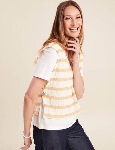 T-shirt effet 2 en 1 manches courtes beige femme