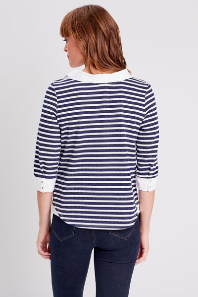 T-shirt manches 3/4 bleu marine femme
