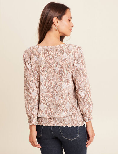 T-shirt col rond manches 3/4 beige femme