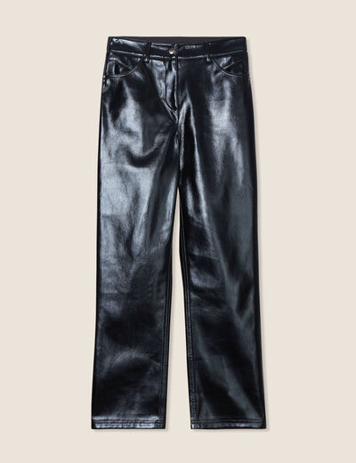 Pantalon droit simili cuir noir femme