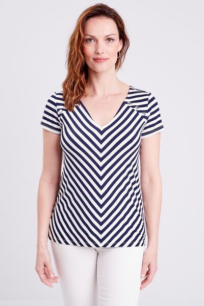 T-shirt manches courtes rayé bleu marine femme