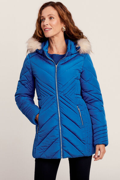 Doudoune déperlante à capuche amovible bleu electrique femme