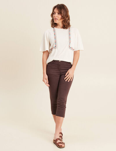 Pantacourt droit taille standard marron femme