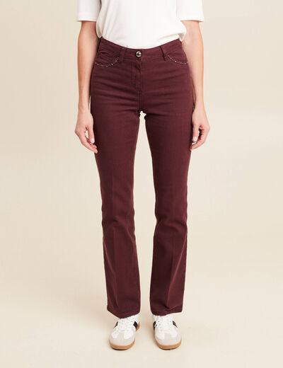 pantalon bootcut en jean bordeaux femme