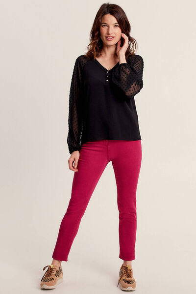 Blouse manches plumetis noir femme