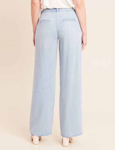 Pantalon large doubl&eacute; fluide denim bleach femme