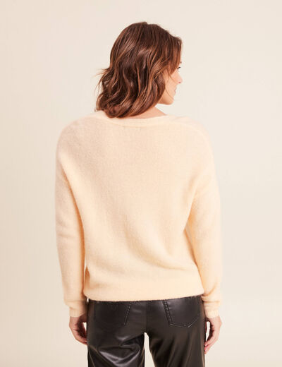 Pull col v orange abricot femme