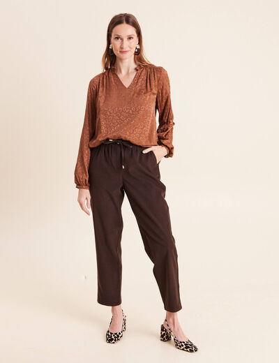 Jogging boyfriend 7/8&egrave;me en velours marron fonc&eacute; femme