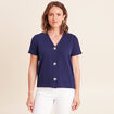 T-shirt col v manches courtes bleu marine femme