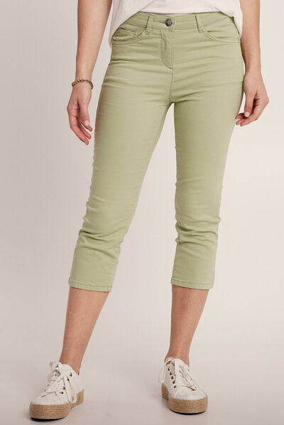 Pantacourt droit taille standard vert olive femme