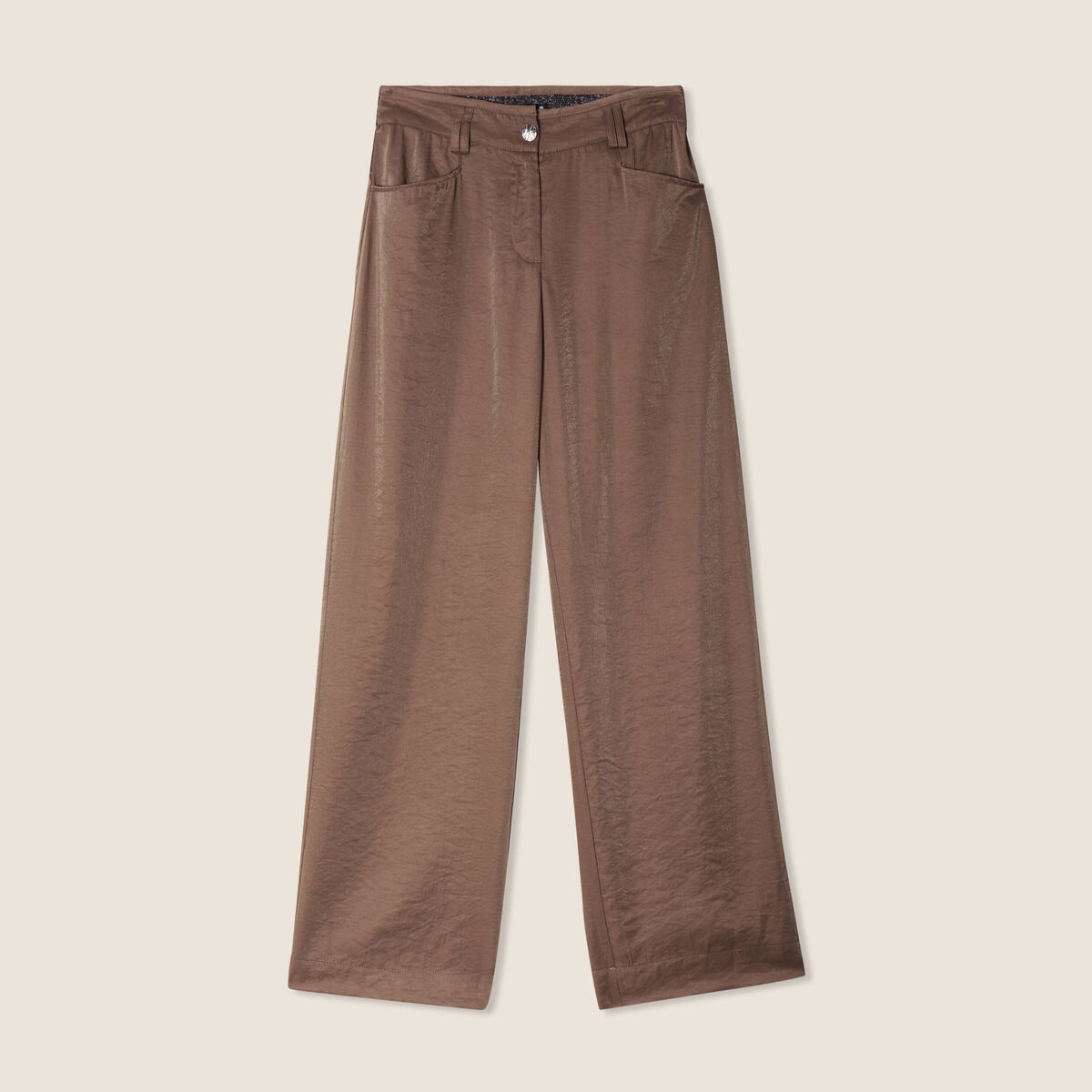 Pantalon large taille haute taupe femme