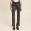 Jean droit taille haute long denim gris femme