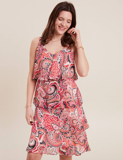 Robe évasée volantée multicolore femme