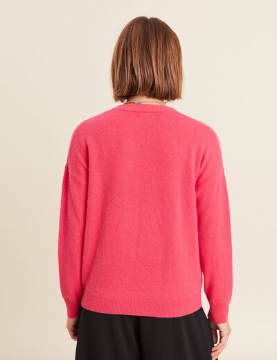 Pull en cachemire manches longues rose framboise femme