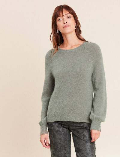 Pull col rond manches longues vert clair femme