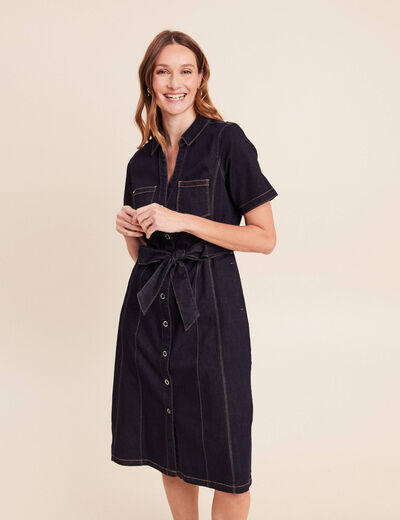 Robe jean &eacute;vas&eacute;e col chemise denim brut femme