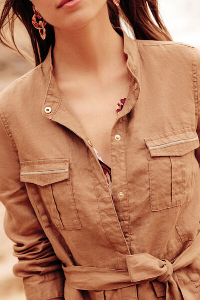 Veste droite ceinturée marron femme