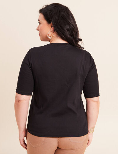 T-shirt ajust&eacute; col rond manches coudes noir femme