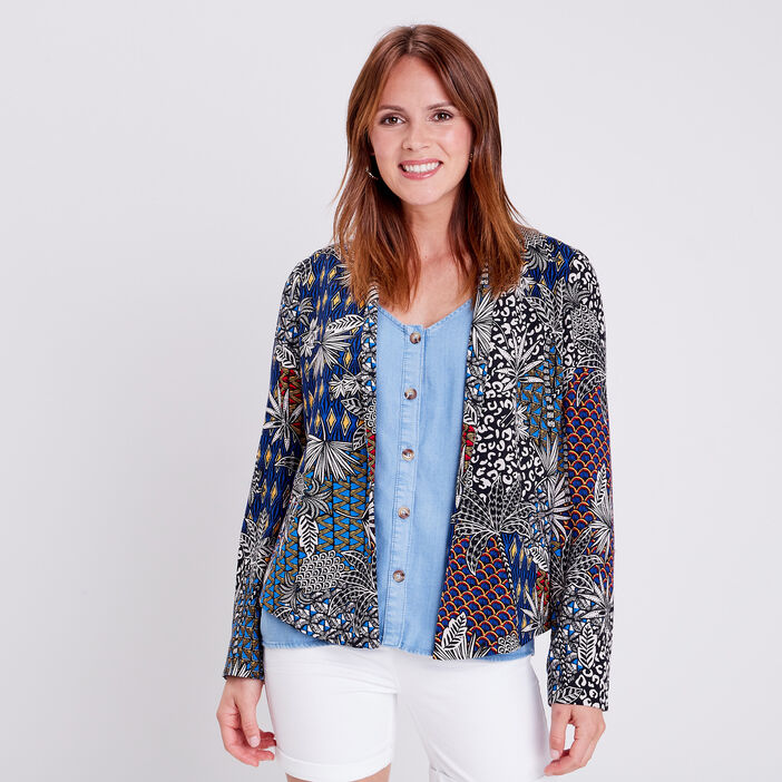 Veste droite avec col châle noir femme