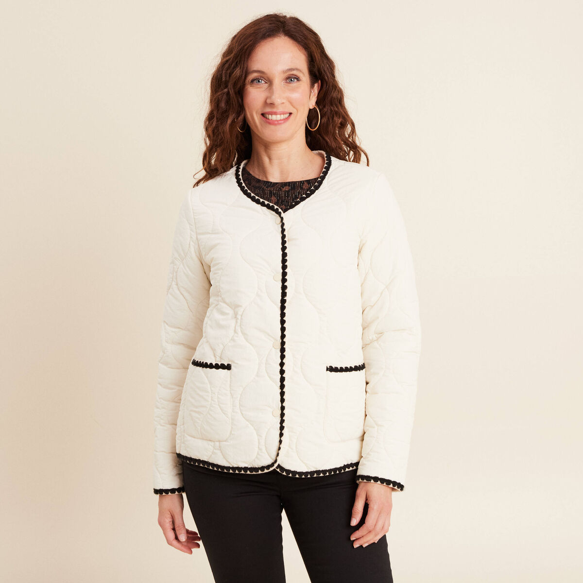 Doudoune sans col doublée ecru femme