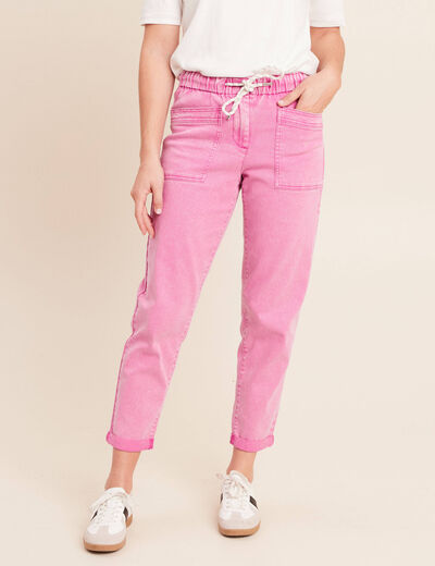 Jean coupe mom 7/8&egrave;me rose fushia femme