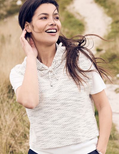 Hoodie 2 en 1 manches courtes beige clair femme