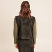 Veste sans manches aspect daim doubl&eacute;e vert kaki femme