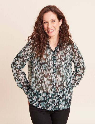 Chemise manches longues en voile vert femme