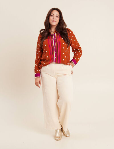 Chemise manches longues marron cognac femme