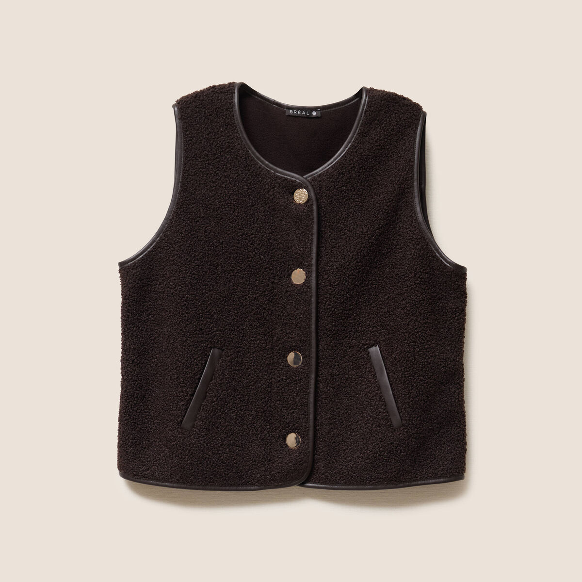 Gilet sans manches sans col marron foncé femme