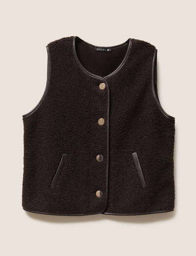 Gilet sans manches sans col marron foncé femme