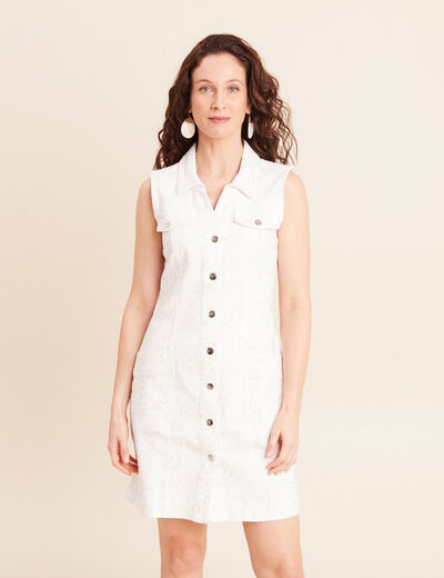 Robe ajust&eacute;e courte sans manches en jean blanc femme