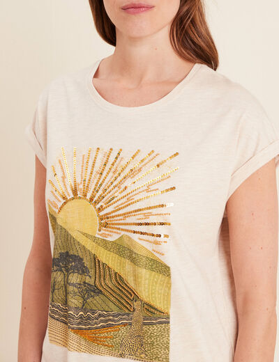 T-shirt manches courtes perles sable femme