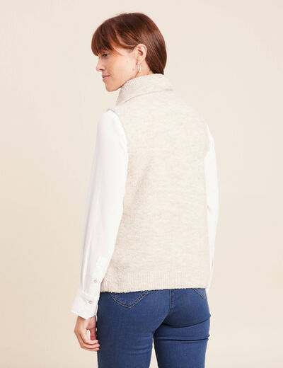 Pull sans manches col boule bouclette creme femme