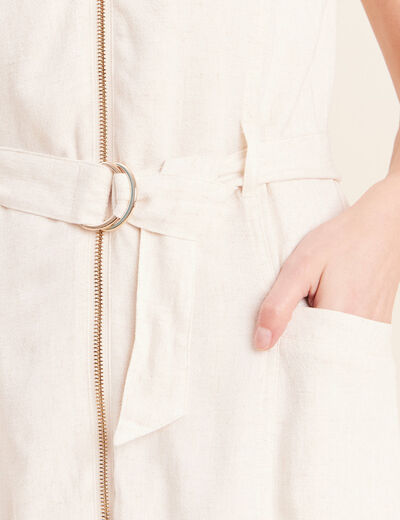 Robe droite courte col chemise beige femme