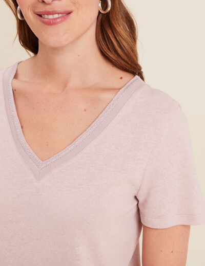 T-shirt manches courtes col en V parme femme