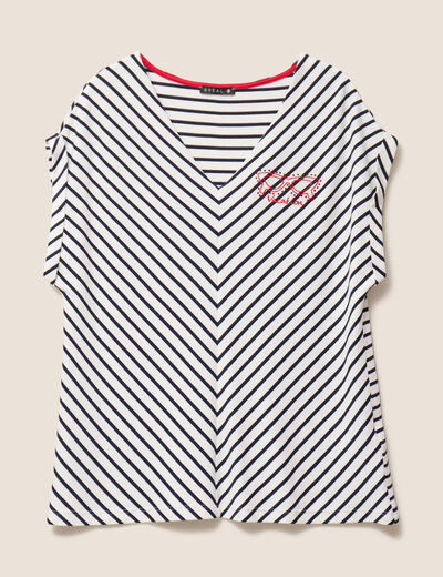 T-shirt manches courtes brodé bleu femme