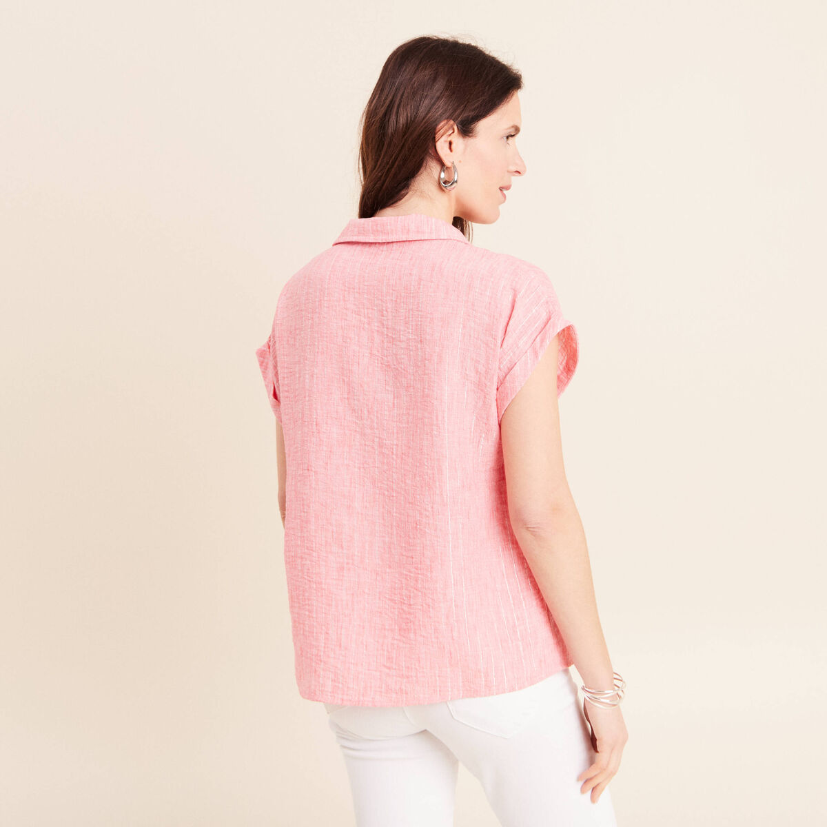 Blouse manches courtes fluide rose corail femme
