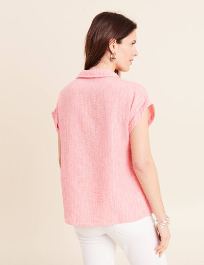 Blouse manches courtes fluide rose corail femme