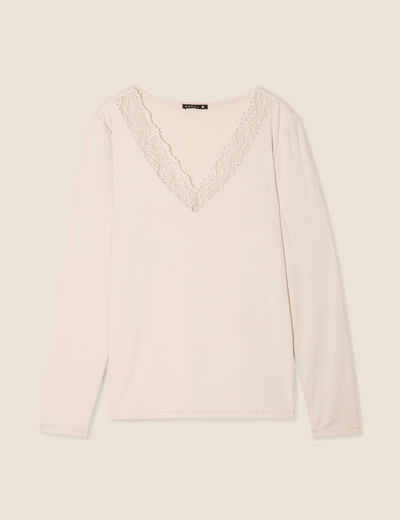 T-shirt thermo-douceur manches longues beige femme
