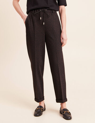 Jogging imprim&eacute; l&eacute;opard taille bascul&eacute;e marron femme